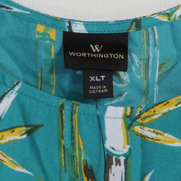 Worthington Turquoise Bamboo Cold Shoulder Georgette Blouse Size XLT - Picture 4 of 7